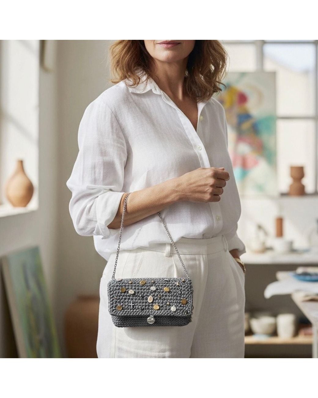 Hilo De Mar Black Small Hand-Knitted Handbag