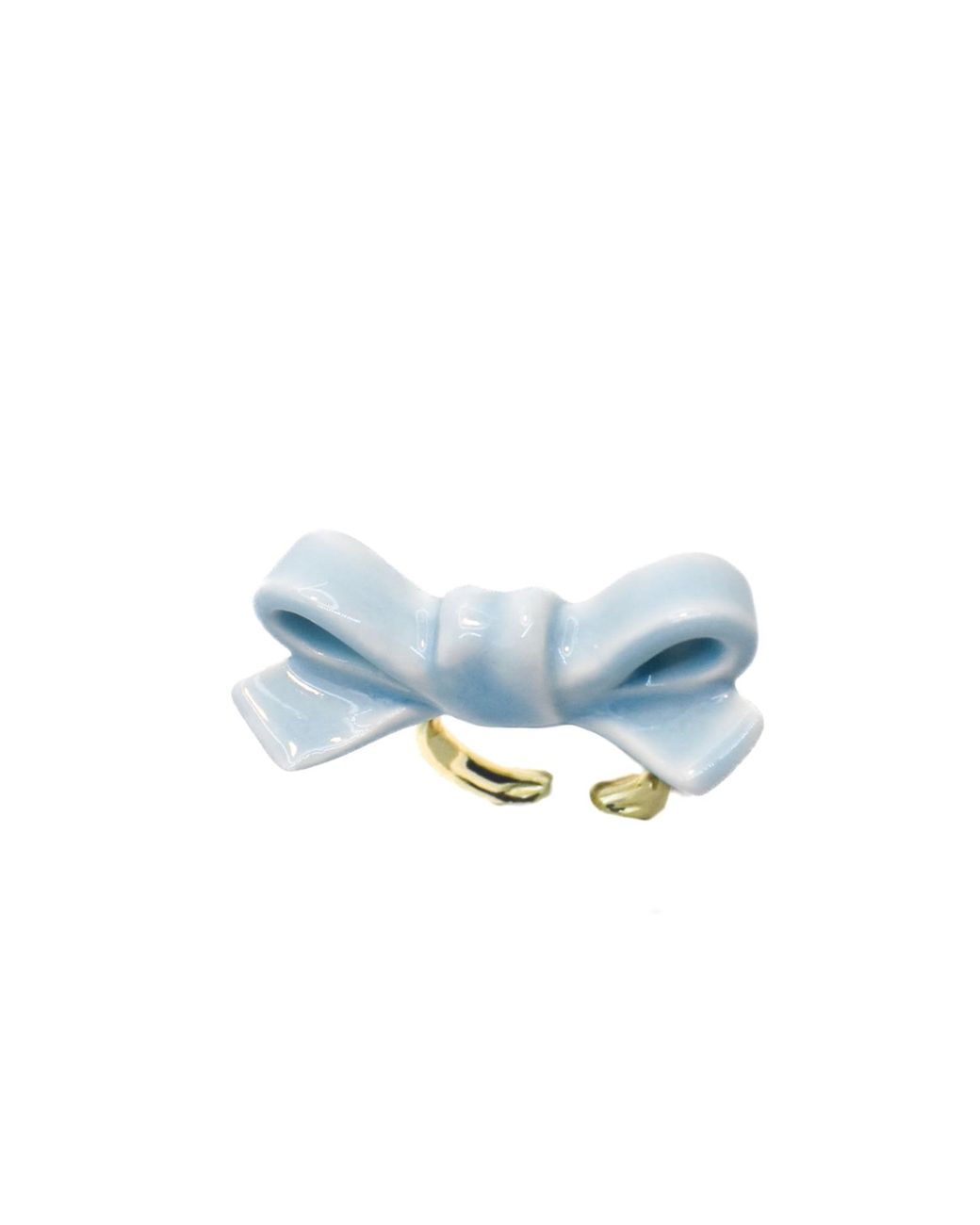 H2 Studio Blue Bowtie Maniac Small Ribbon Ceramic Bowtie Plated Brass Ring Heaven