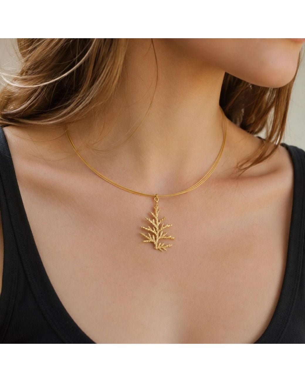Mother Nature Jewelry Metallic Juniper Leaf Necklace, Handmade Pendant