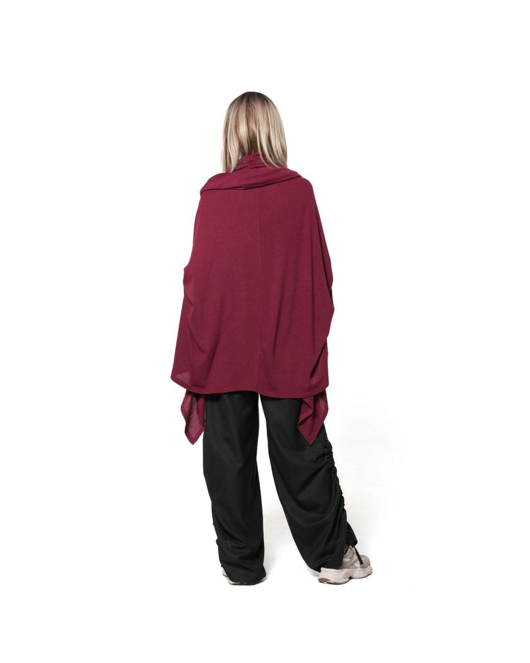 Metamorph Red Extravagant Cotton Tunic With Scarf Collar