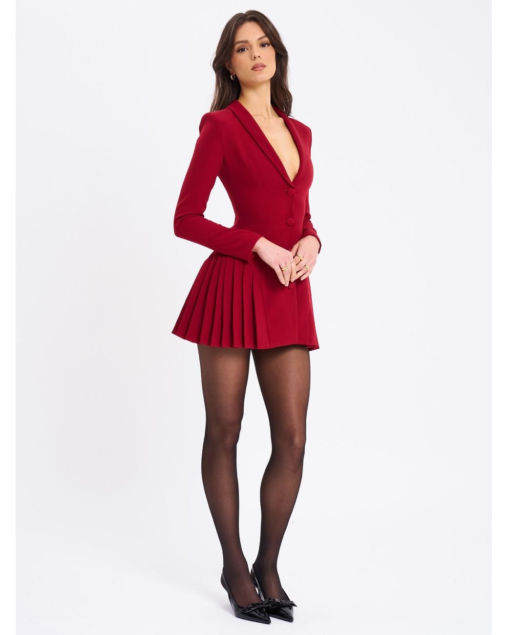 Miss Circle New York Red Delia Burgundy Blazer Dress With Pleated Detail