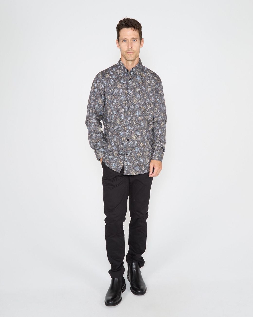 Lords of Harlech Gray Morris Madrid Paisley Shirt for men