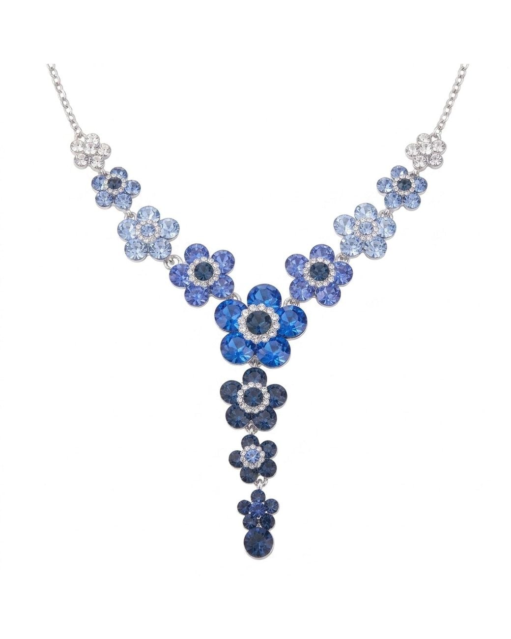 Modenaire Blue Sapphire Crystal Daisy Necklace And Earring Set