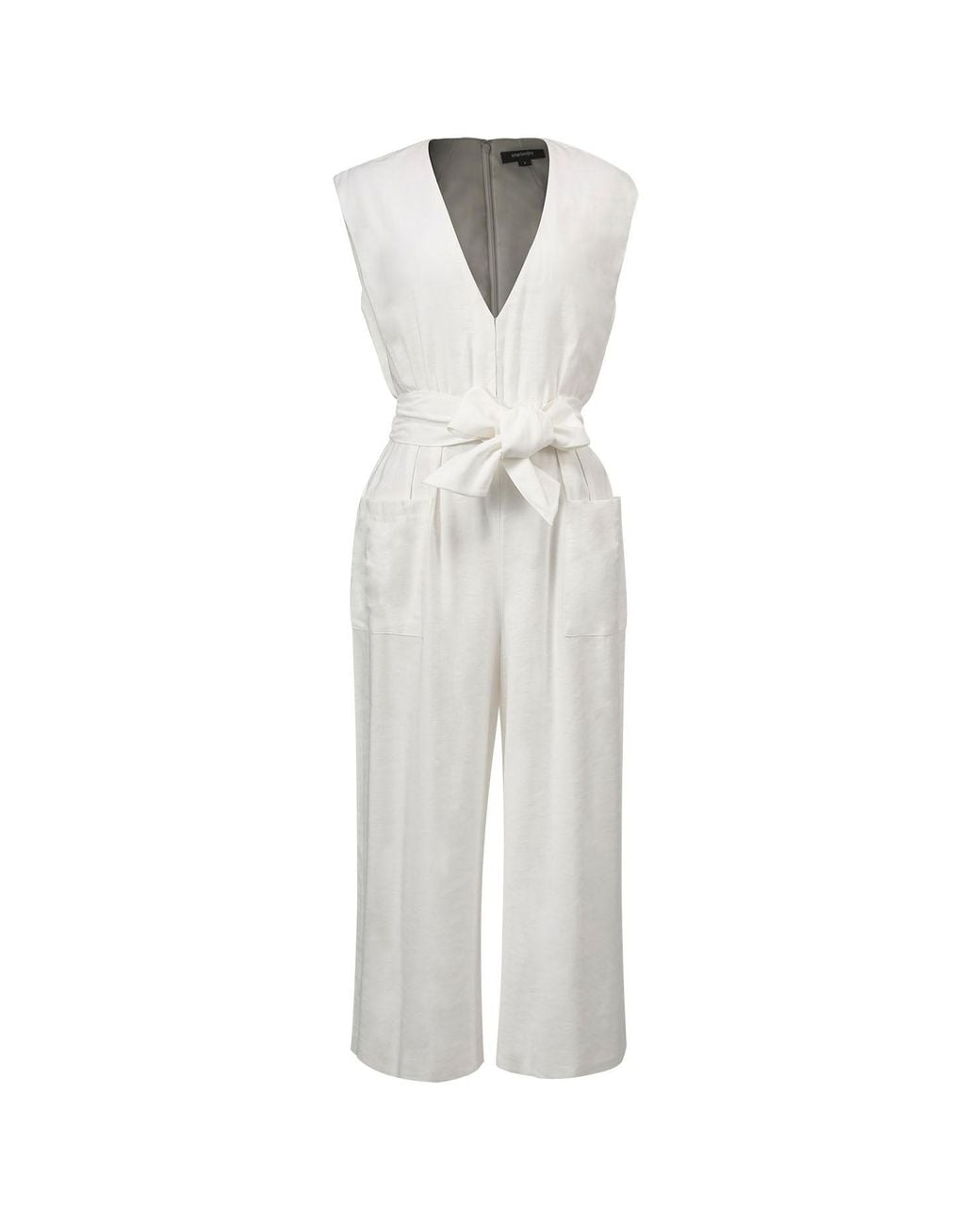 Smart and Joy Gray V-Neckline Patch Pocket Jumpsuit
