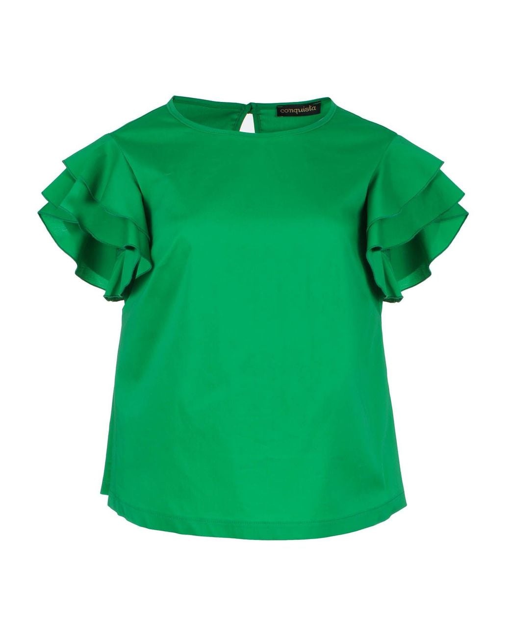 Conquista Green Sleeveless Frill Detail Cotton Poplin Top