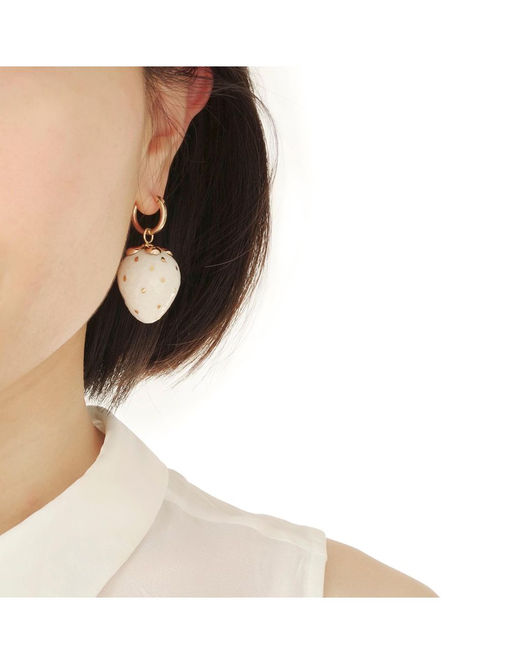 POPORCELAIN Metallic Golden White Porcelain Strawberry Earrings