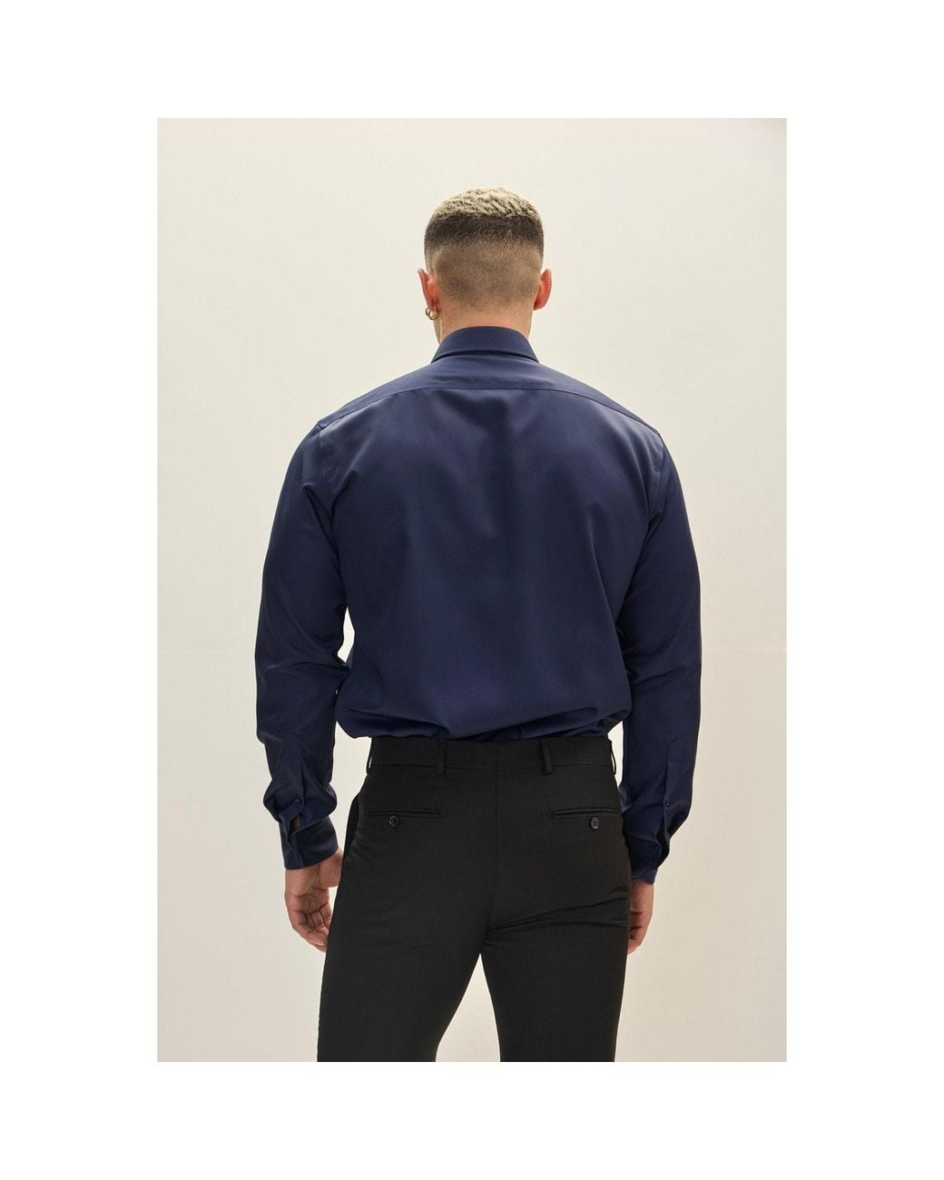 Ron Tomson Blue Non-Iron Pure Cotton Spread Collar Dress Shirt for men