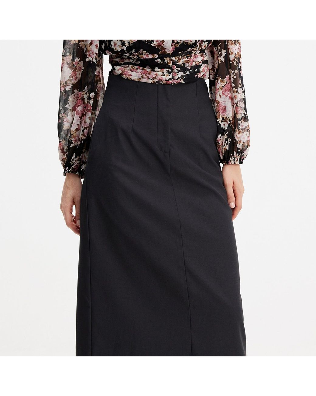 Smart and Joy Black Trapeze Skirt With Open Back Panel