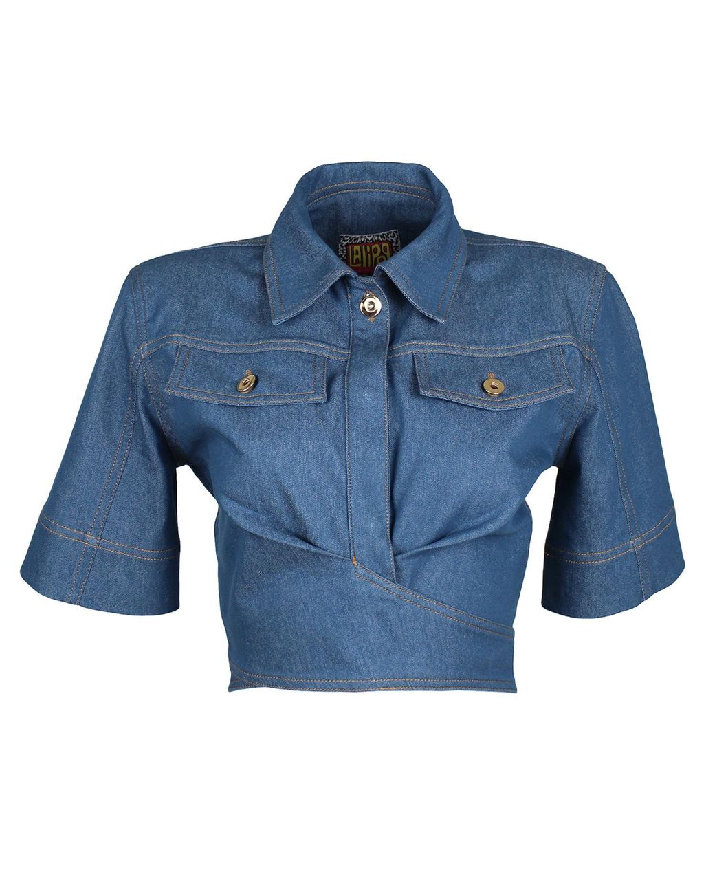 Lalipop Design Blue Fitted Cropped Denim Shirt