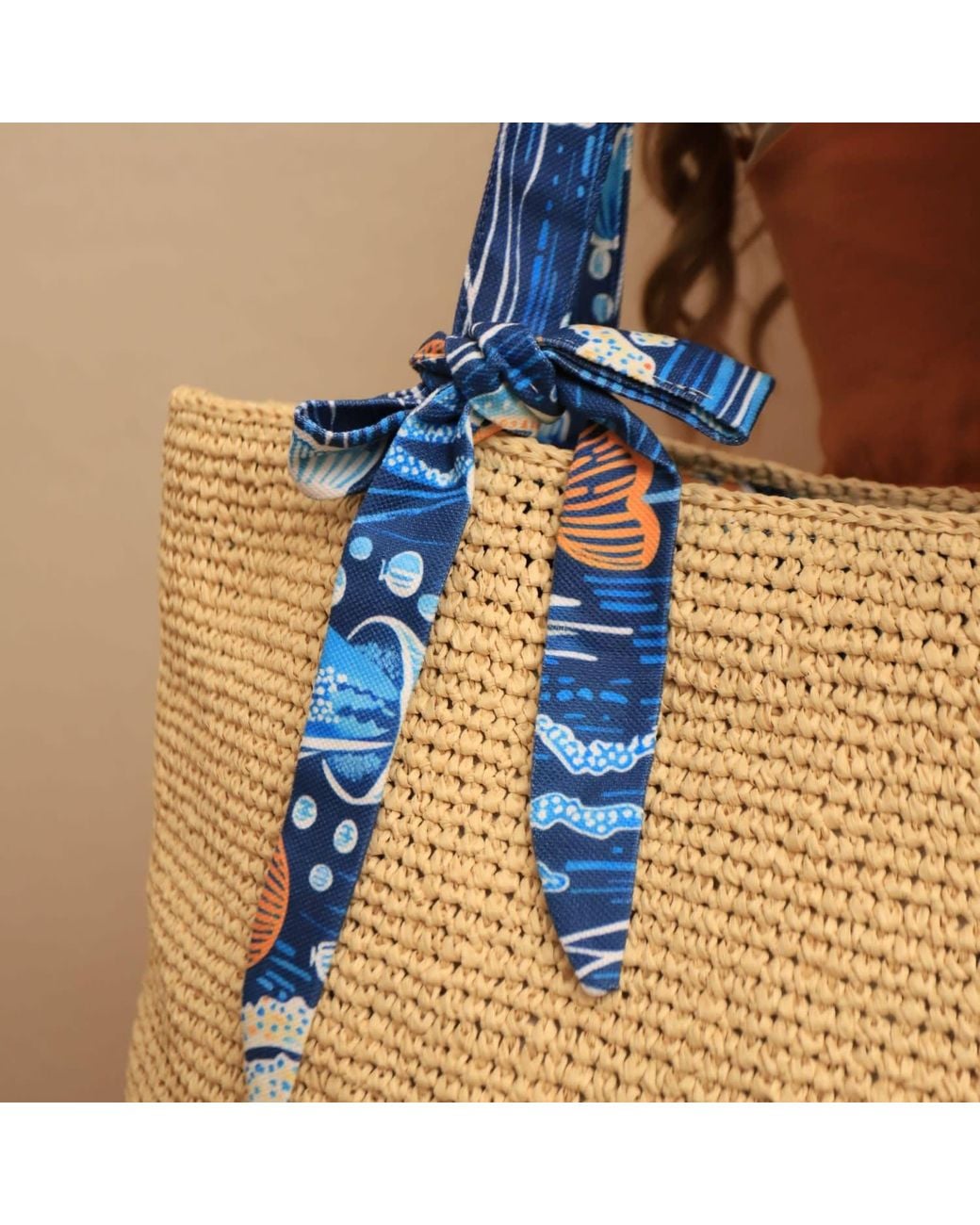 Springmoonatelier Multicolor Neutrals Raffia Handwoven Bag Flower Garden