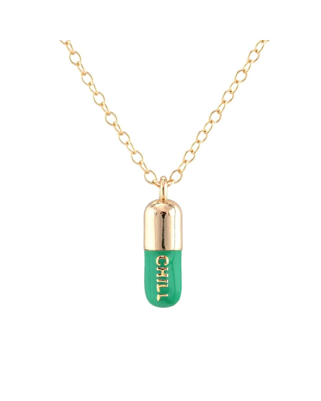 Kris Nations Metallic Chill Pill Enamel Necklace Filled & Emerald Enamel