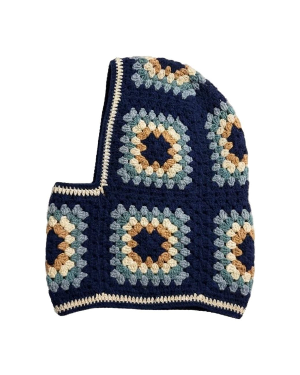 Ana Chic Blue Granny Square Handmade Crochet Balaclava