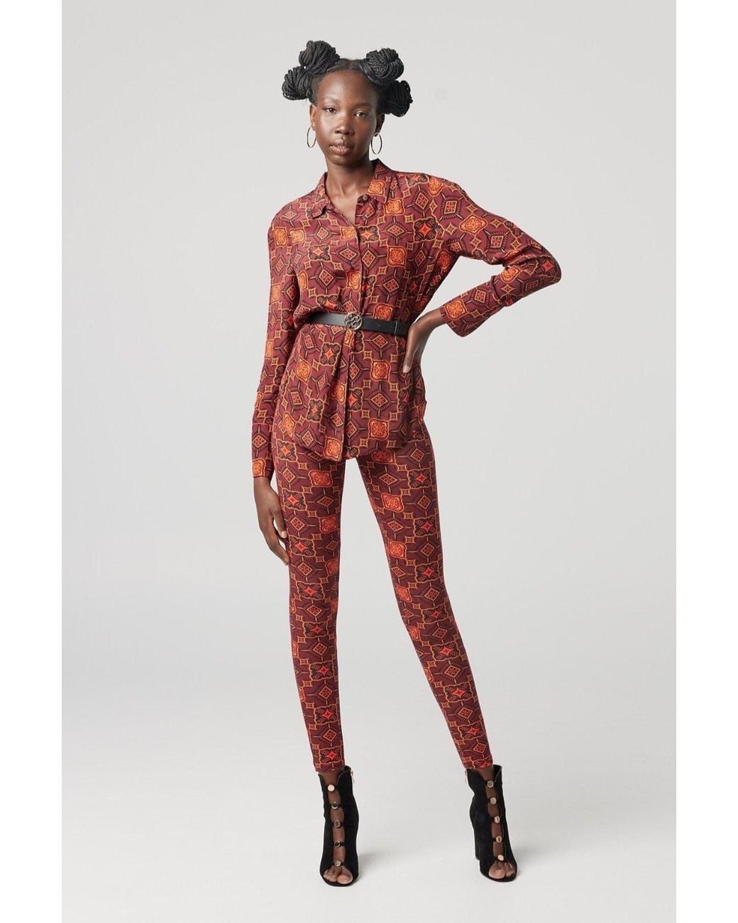 Why Mary Red Casablanca Mosaic Printed Leggings