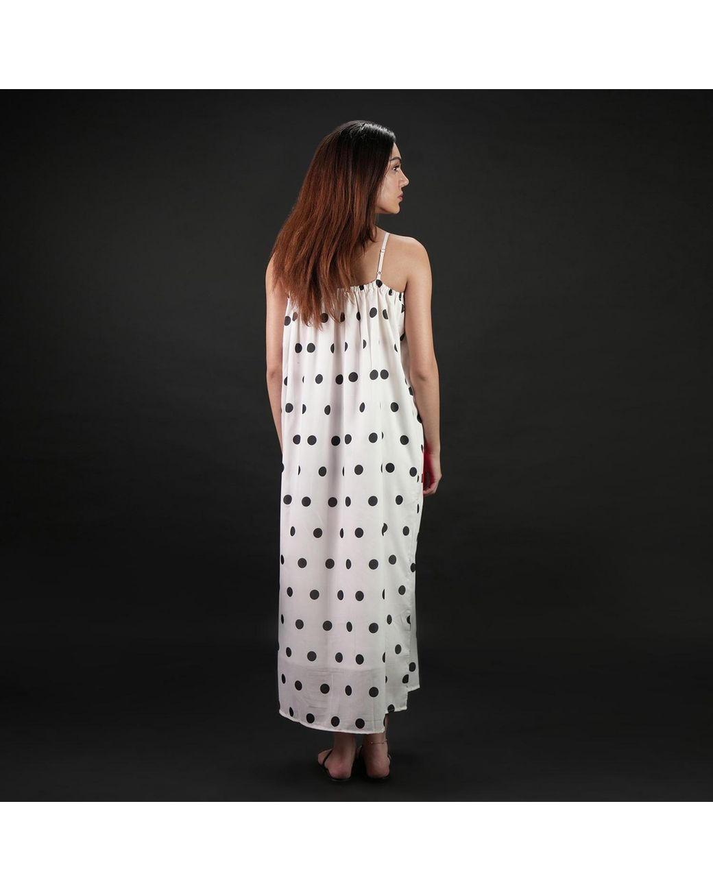 DHARA SHETH DUBAI White One Polka Dot Spaghetti Strap Maxi Dress