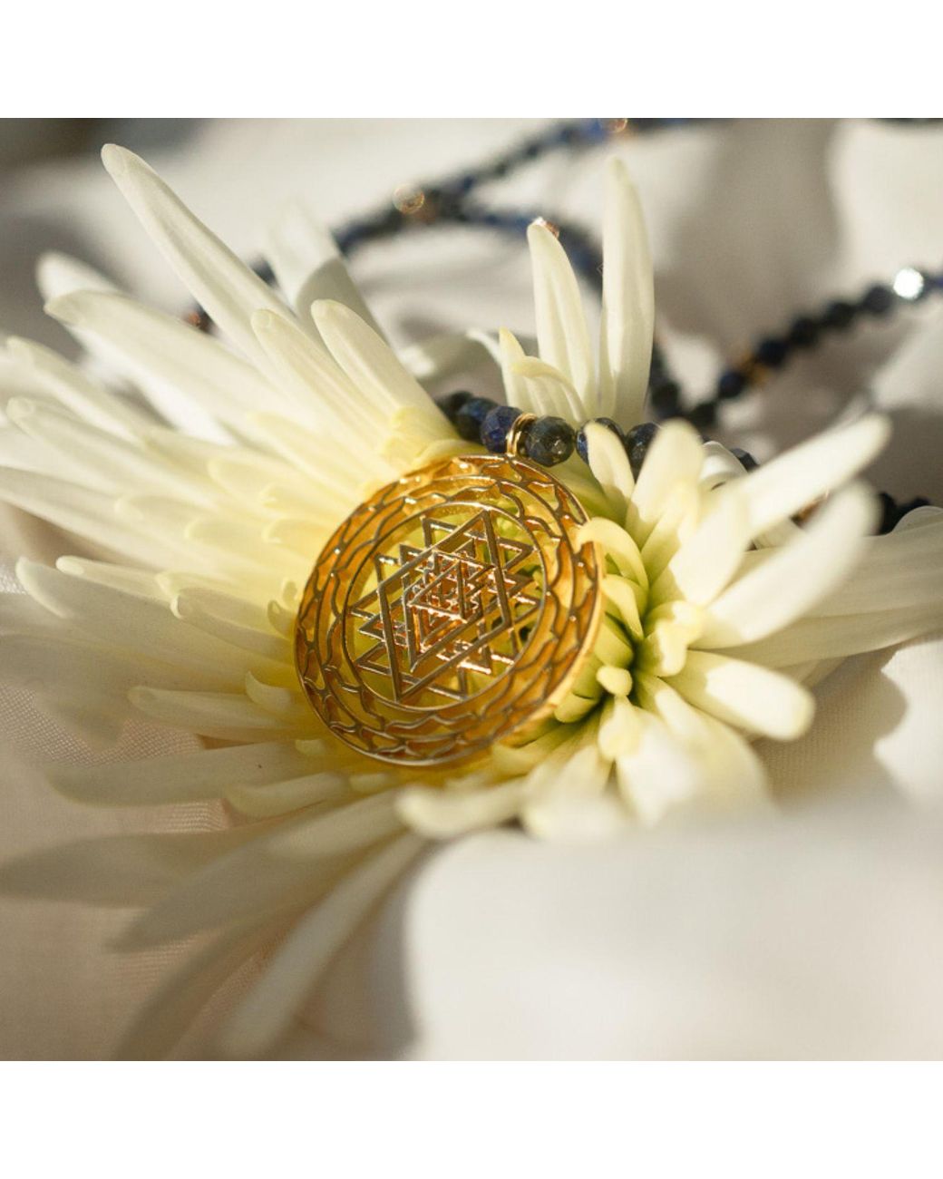 Seven Saints Metallic Sri Yantra Protection & Peace Necklace, Lapis Lazuli