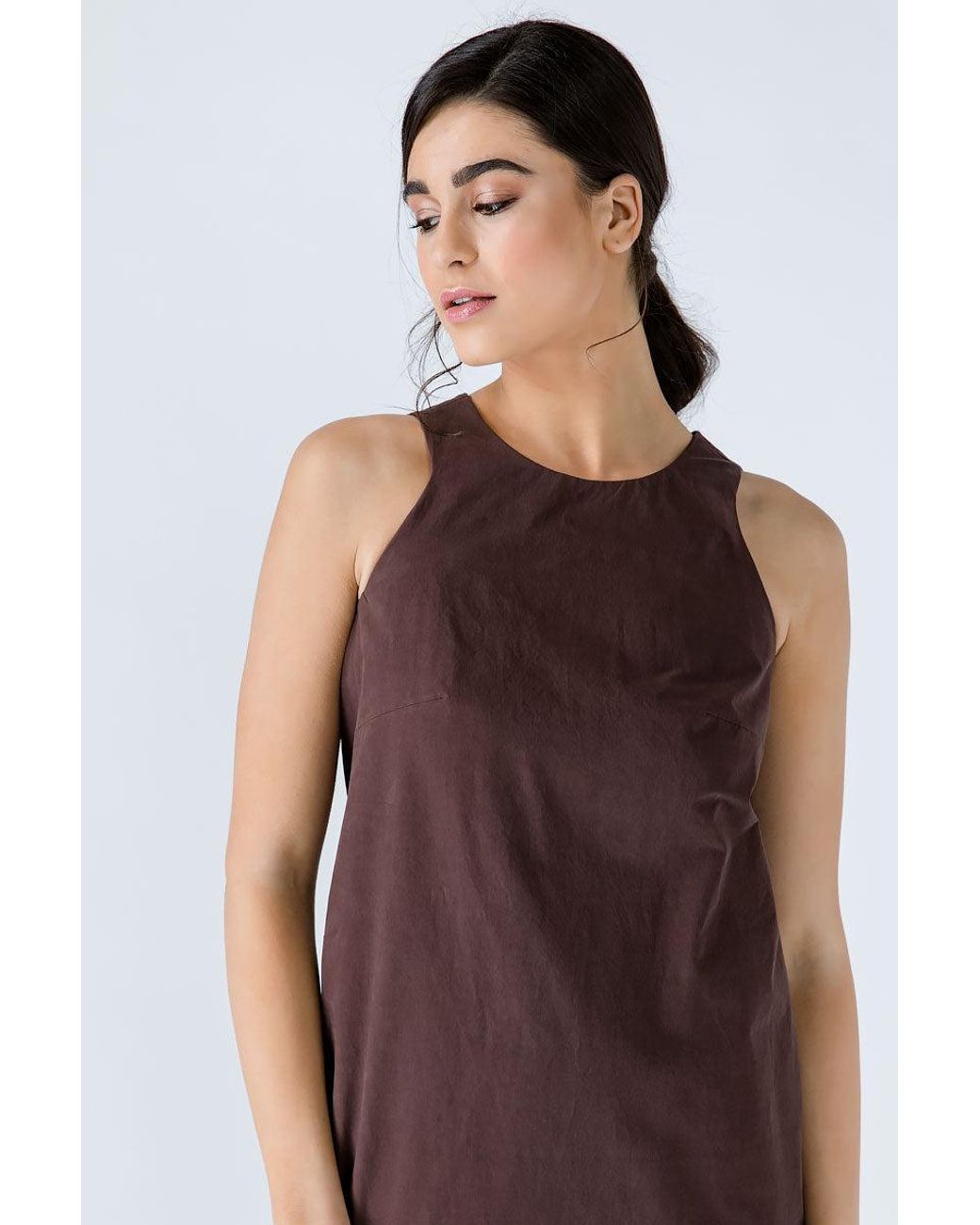 Conquista Brown Sleeveless Sack Dress