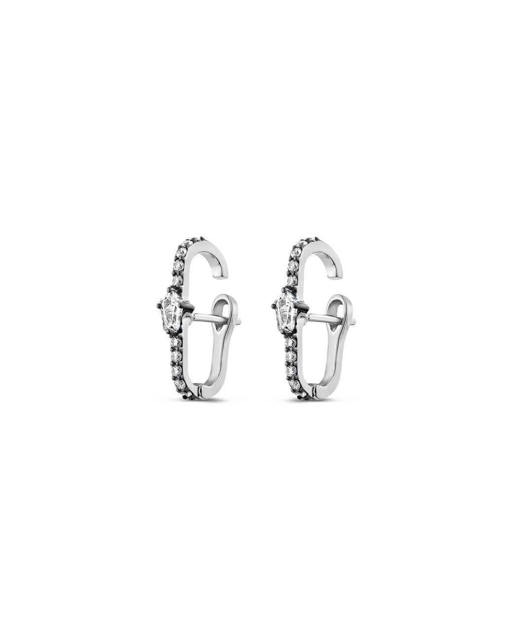 SALLY SKOUFIS White Revolution Huggie Earrings With Made Cz Diamond Stimulant