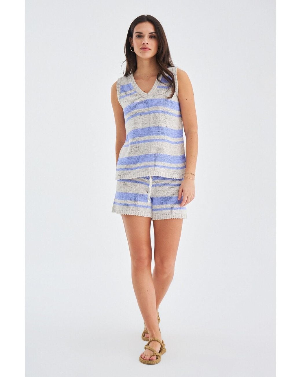 Peraluna Blue Laura Knitted Top & Shorts Matching Set