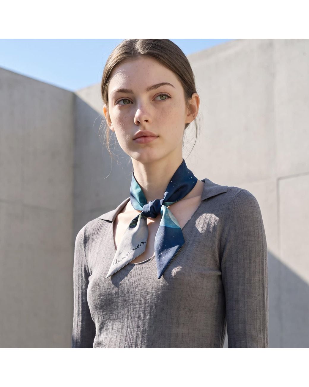 Ana Maison Blue Eqesix Seoul Silk Twilly Scarf