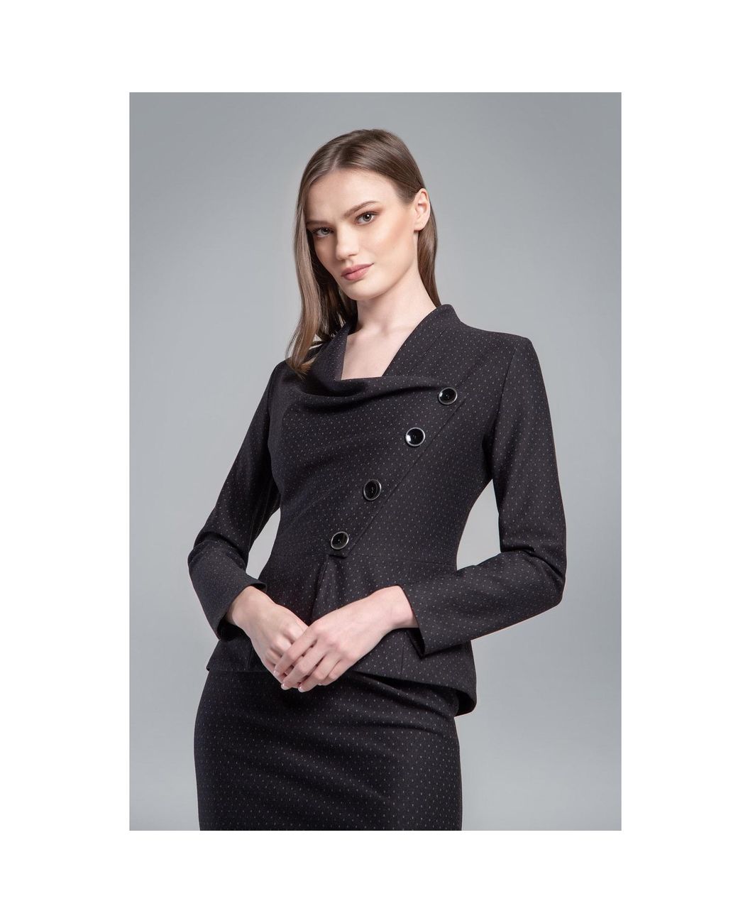 Rumour London Black Richmond Jacquard Jersey Tailored Jacket With Asymmetric Buttoning