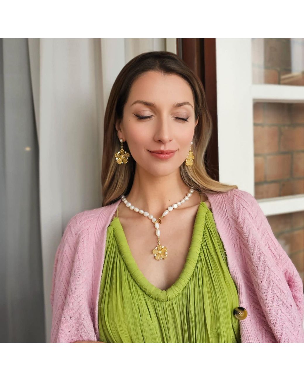 Farra Metallic Irregular Freshwater Pearls With Citrine Flower Pendant Lariat Necklace