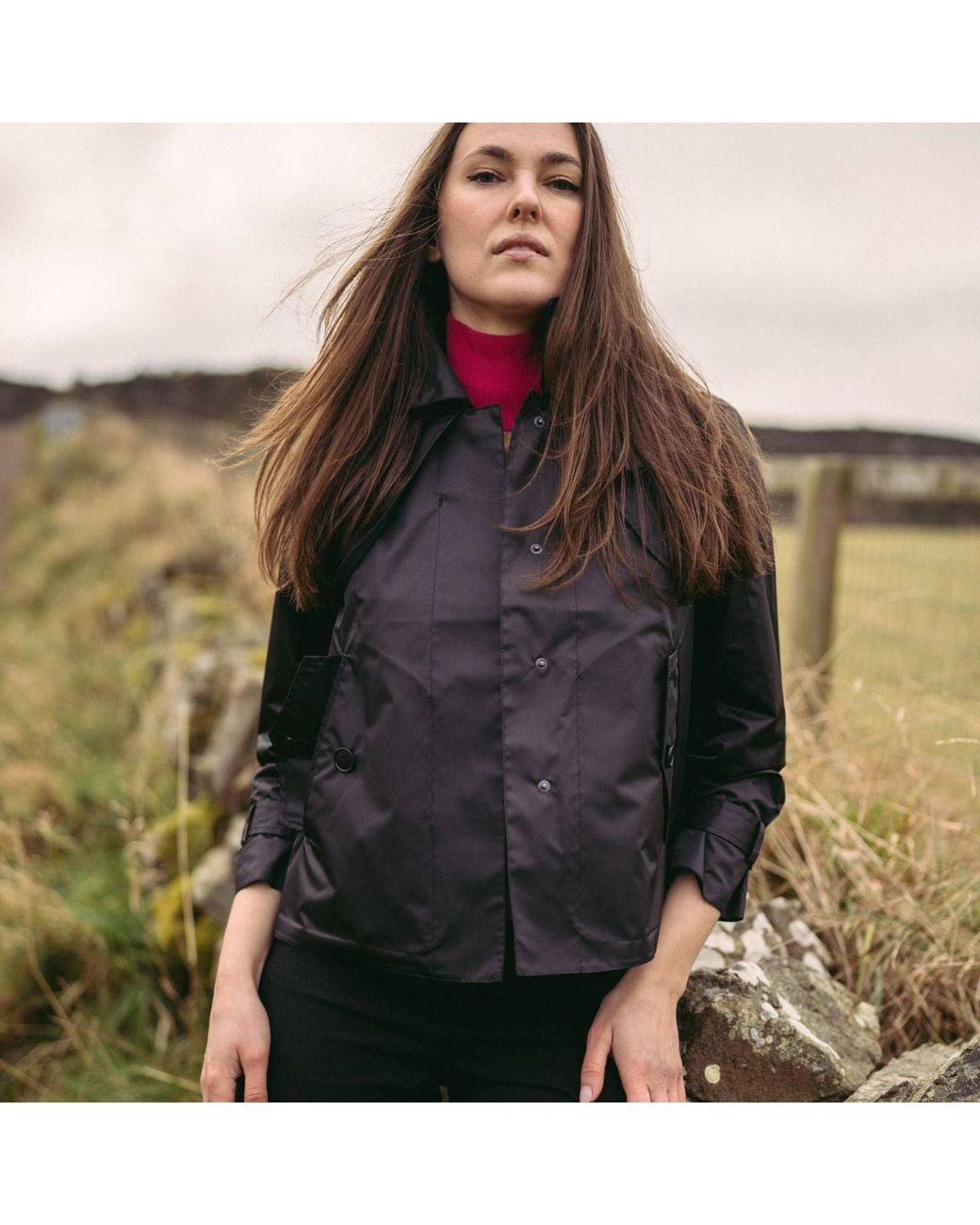 BEIRA Black Amelia Cropped Waterproof & Windproof Trench Jacket With Detachable Hood