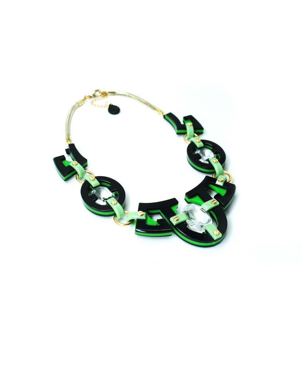 Gissa Bicalho Black Handmade Acrylic Necklace Plastron Oval Cut Stone