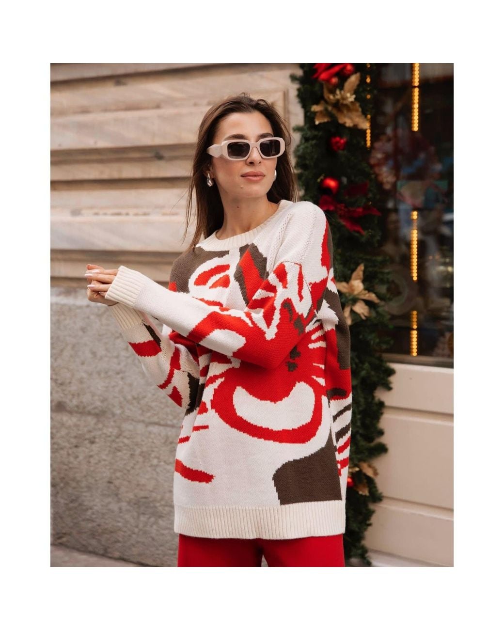 Peraluna Red Polina Floral Long Pullover