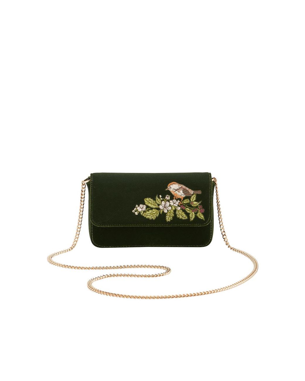 Fable England Green Sophia Wren Embroidered Occasion Bag