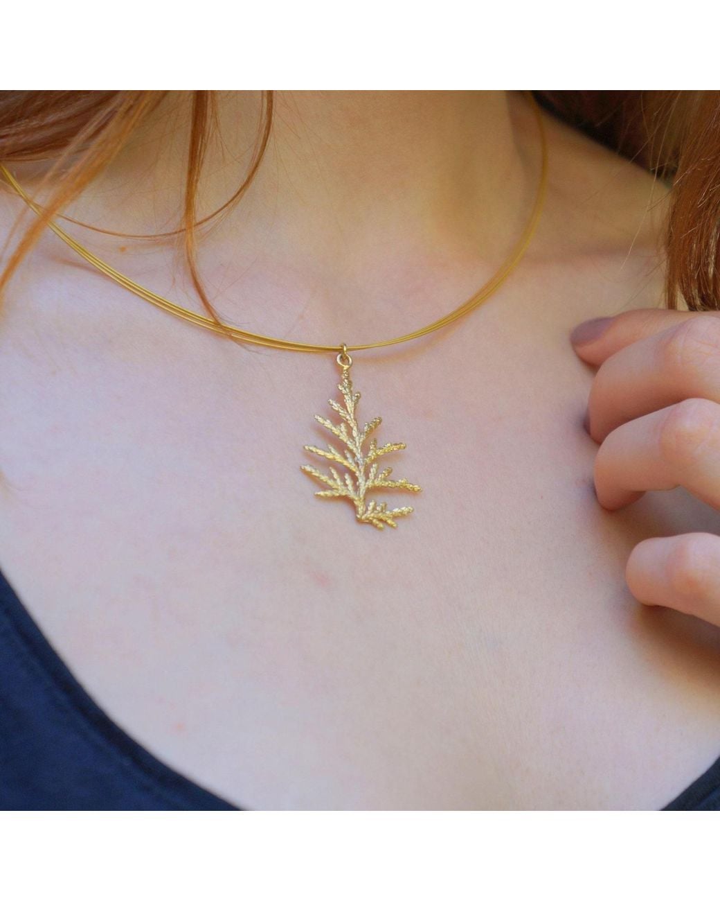 Mother Nature Jewelry Metallic Juniper Leaf Necklace, Handmade Pendant