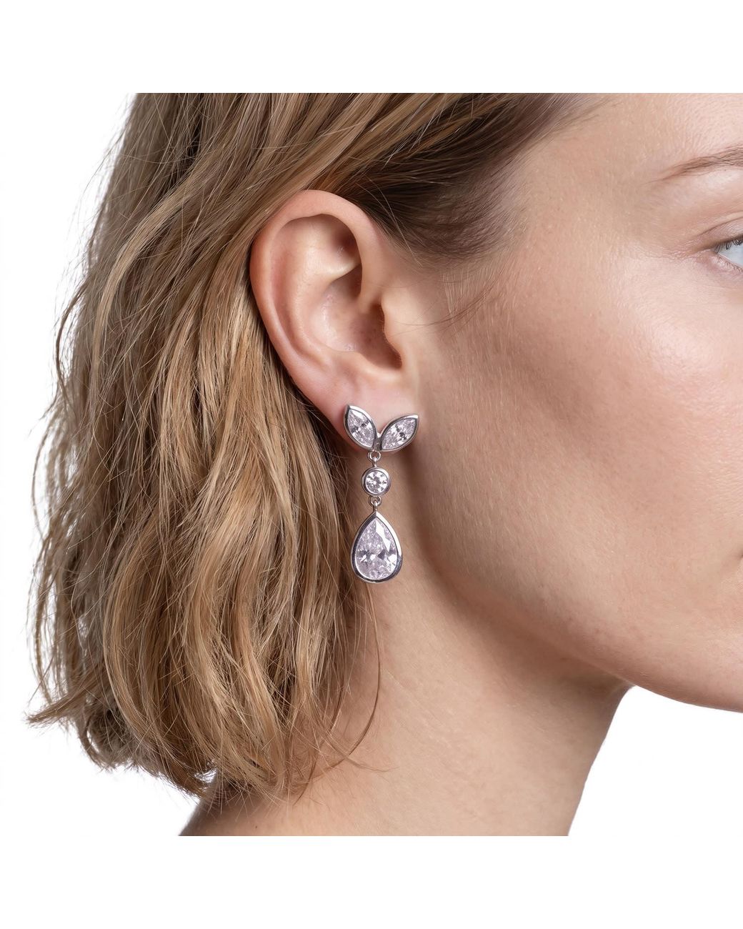 Modenaire Pink Crystal Drop Earrings With Leaf-Inspired Design