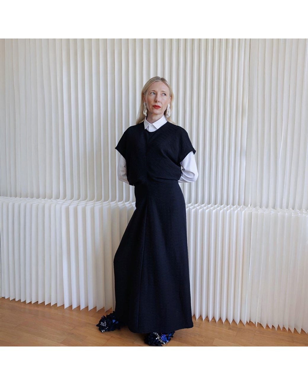London Atelier Byproduct Black Crinkled A Line Dress