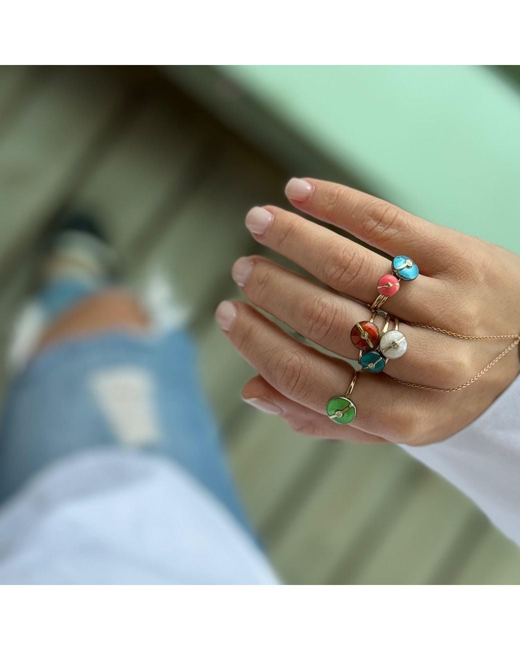 Ecce | Artisan Diamonds Metallic Enamelled Mini Multi Diamond Buttons 14K Ring