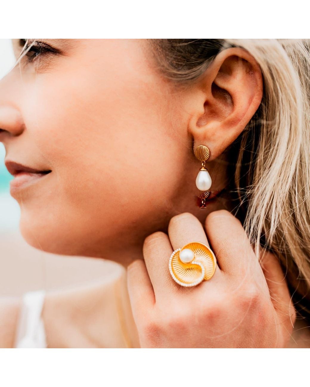 Augustine Jewels Metallic Shell And Baroque Pearl Short Drop Earrings