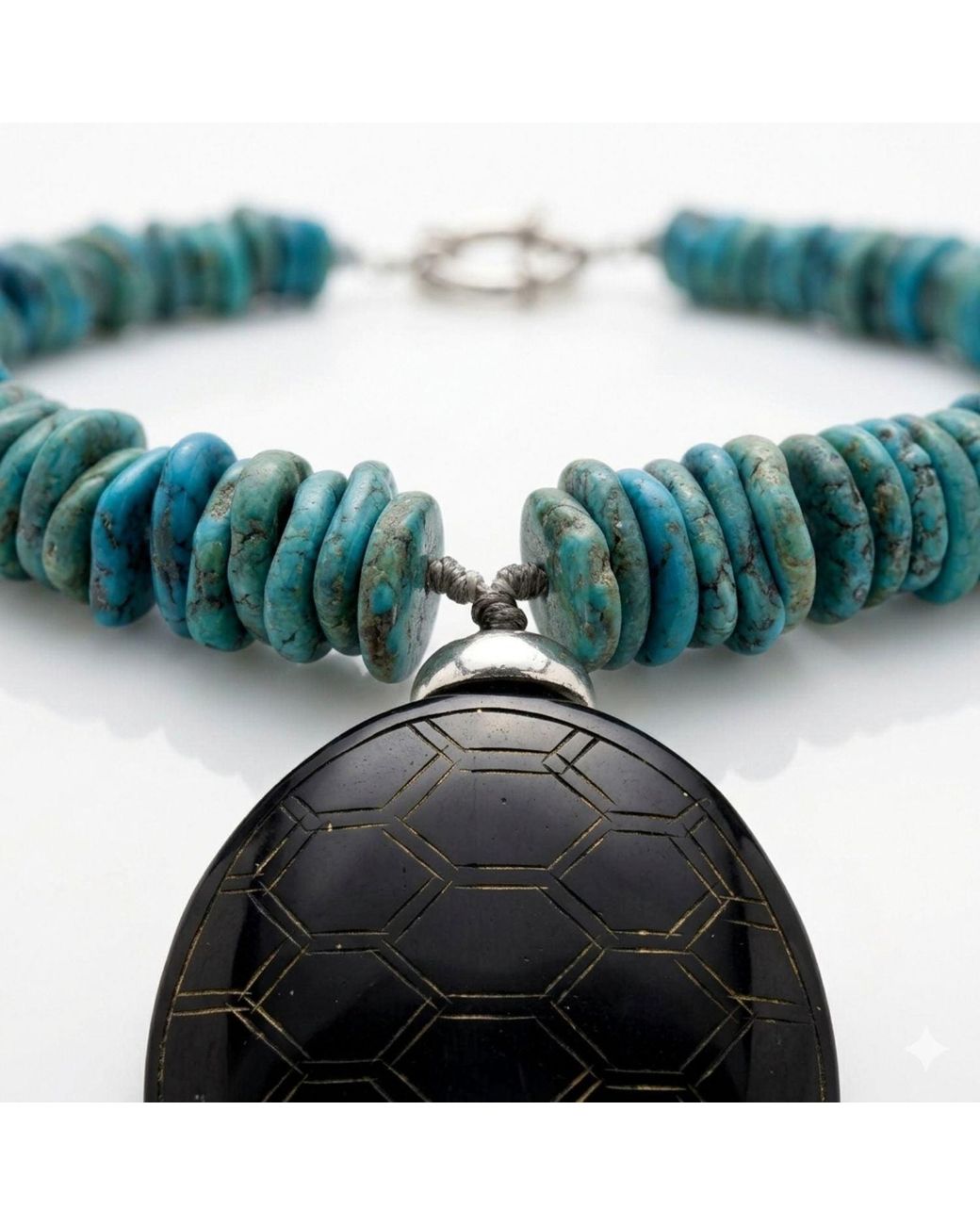 Jaredjamin Blue Solana Howlite & Carved Jade Pendant Collar Necklace