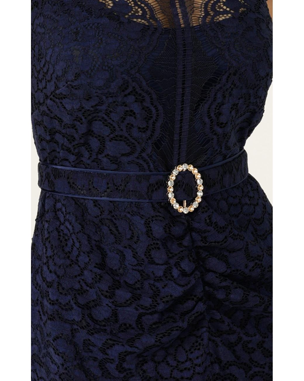 SACHA DRAKE Blue Affair Of Honour Scalloped Lace Midi Dress