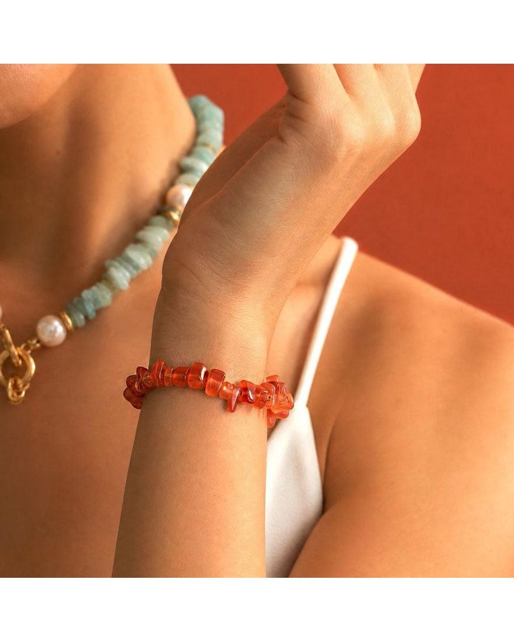 Saéa Red Carnelian Chunky Chip Stretch Bracelet