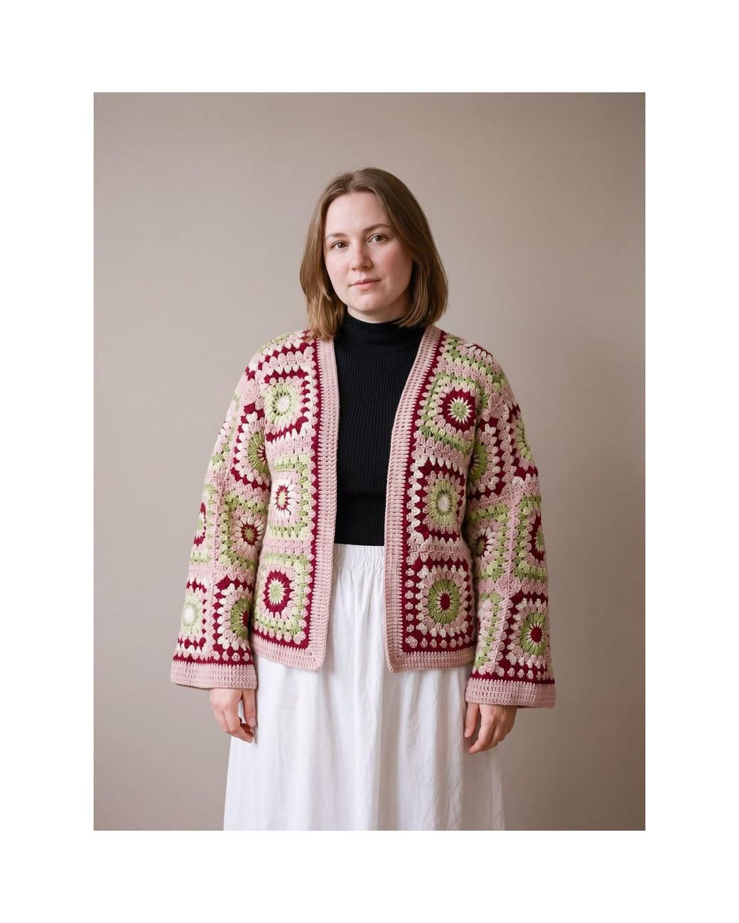 Ana Chic Red Sunburst Handmade Crochet Cardigan