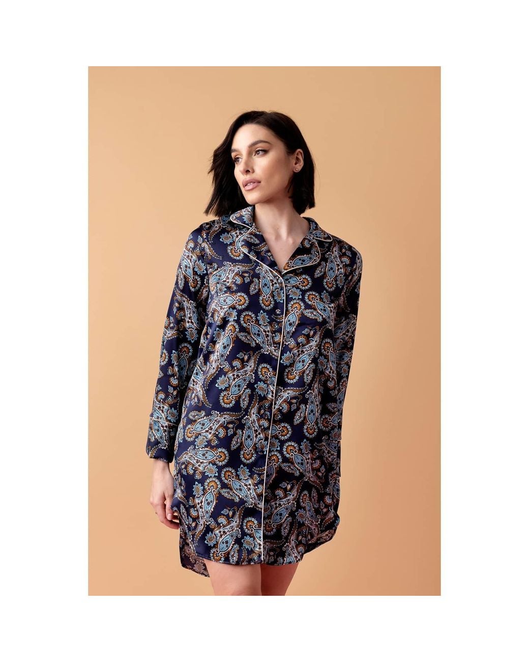 Oh!Zuza Blue Neutrals Silk Shirt Nightdress
