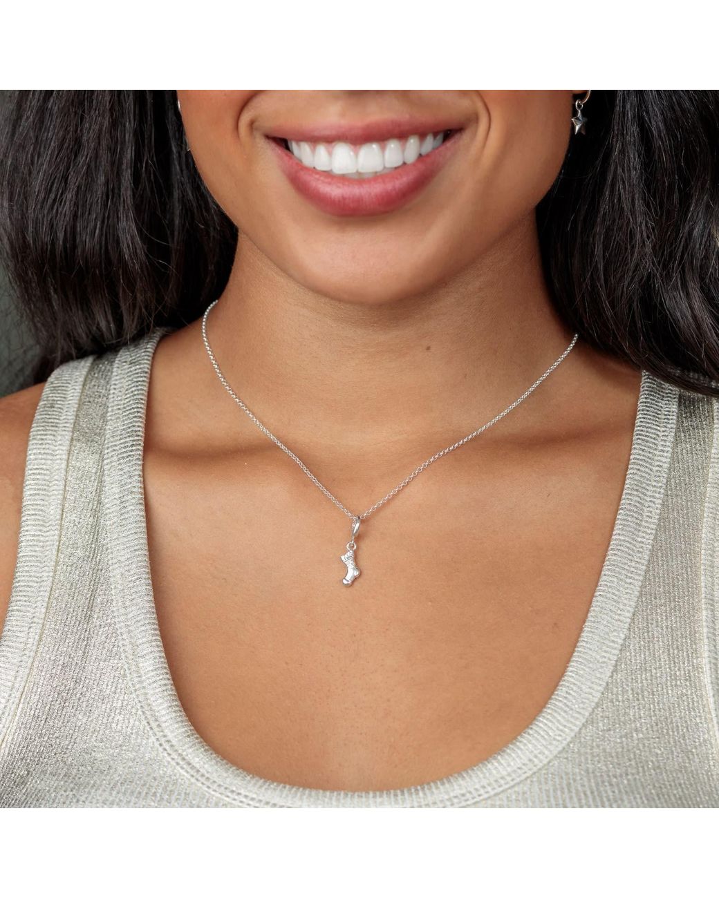 Lily Charmed Metallic Sterling Christmas Stocking Charm Necklace