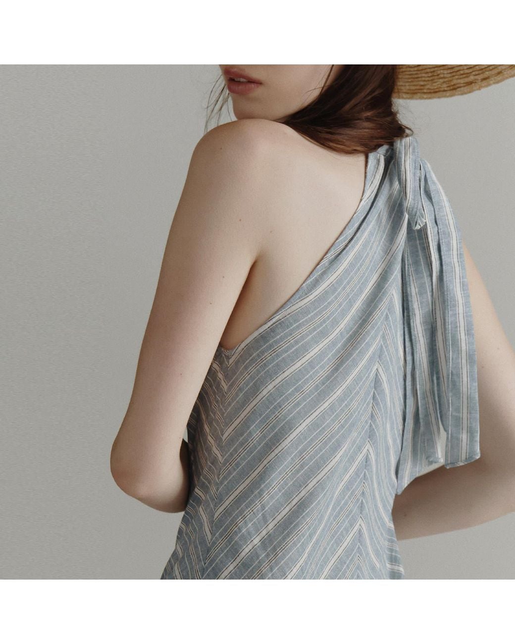 Belsize25 Blue Striped Halterneck Ruched Maxi Dress