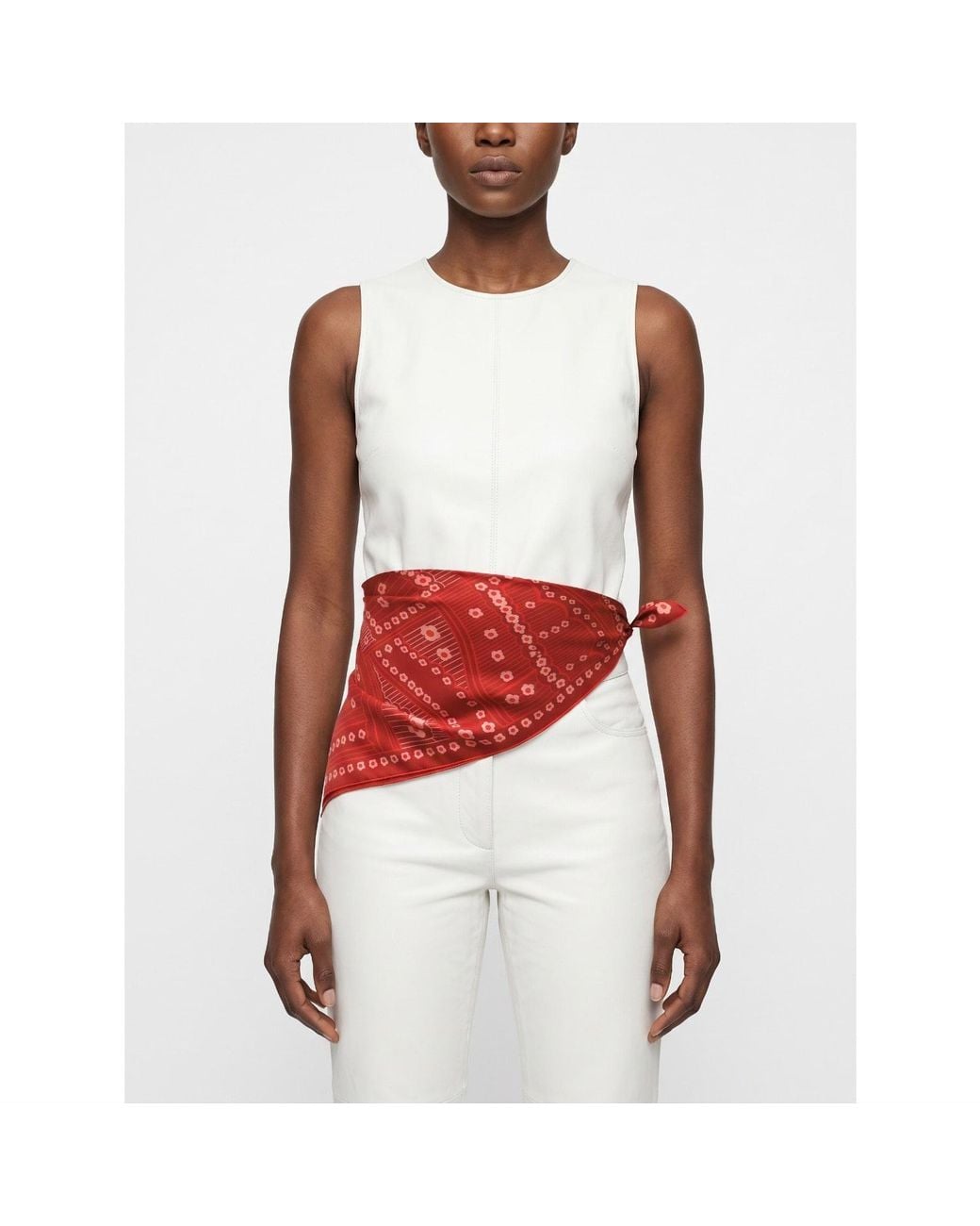 Jessie Zhao New York Red Scarlet Rhythm Double Sided Silk Scarf