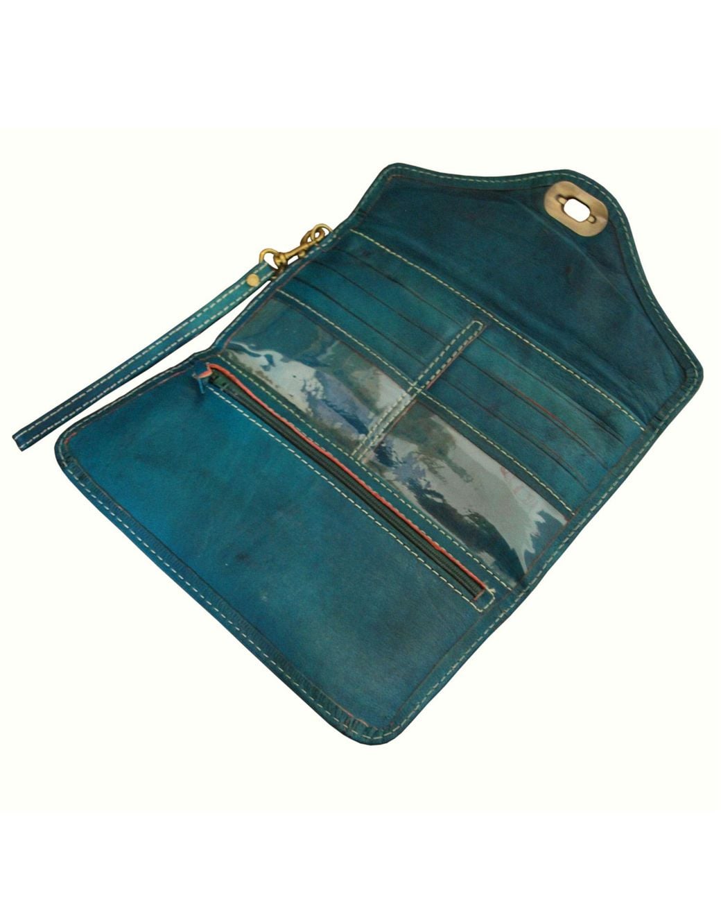 Berber Leather Blue Leather Tri-Fold Purse