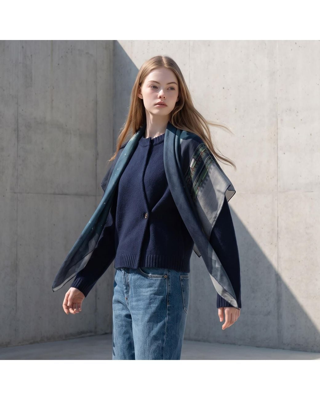 Ana Maison Blue Eqesix Seoul Silk Wool Scarf