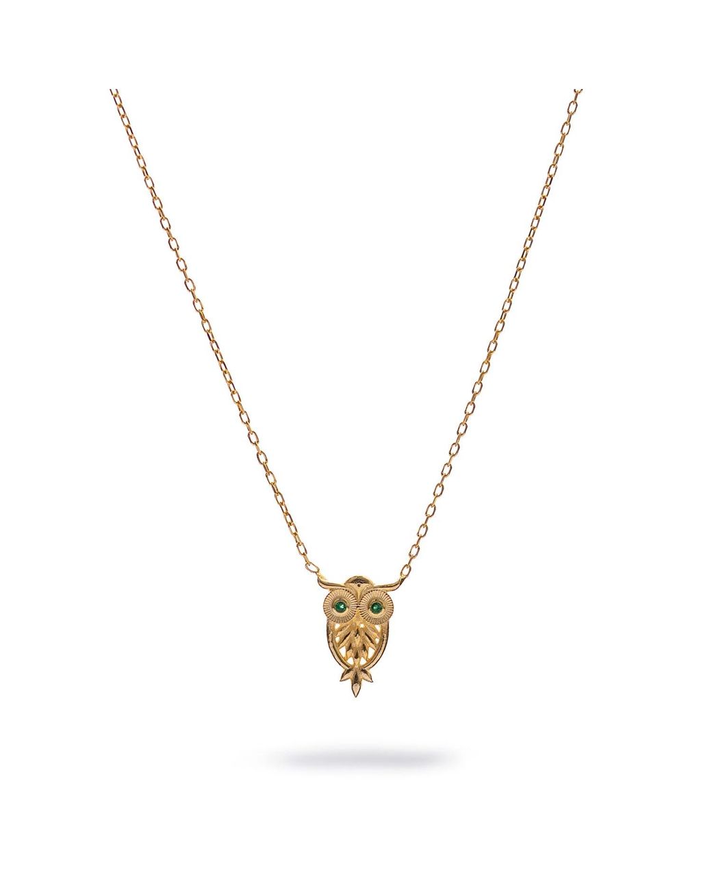 Ebru Jewelry Metallic Mystic Owl Emerald Eyes Necklace