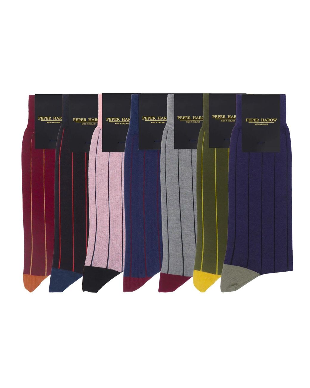 Peper Harow - Made in England Blue Pin Stripe Socks Seven Pack for men