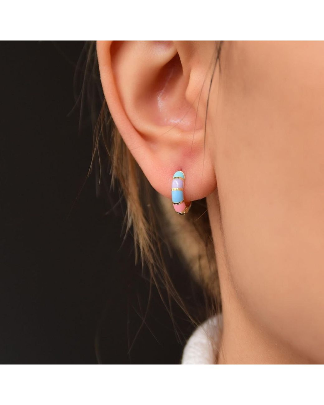 Spero London Black Enamel Sterling Hoop Earring