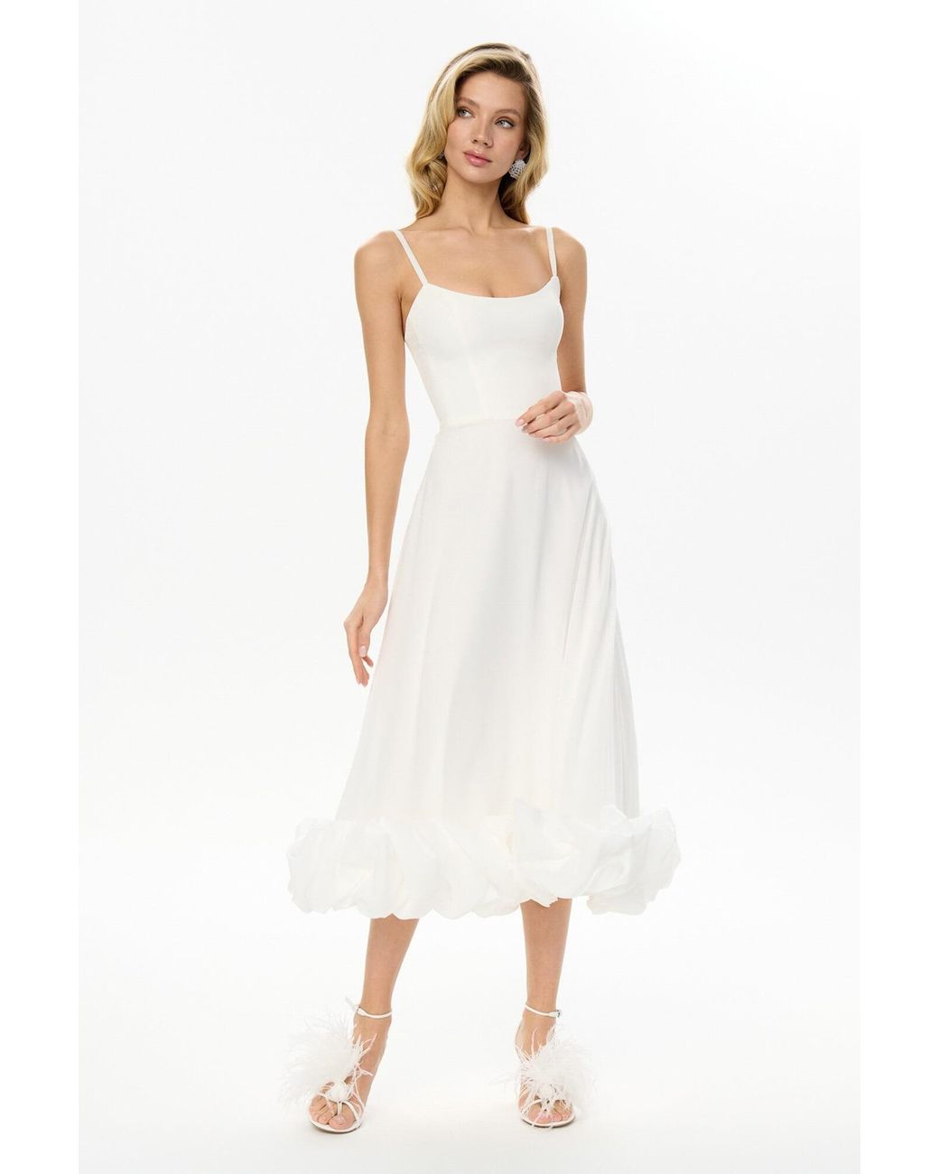 POST MERIDIEM White Milk Flounce Bustier Midi Dress