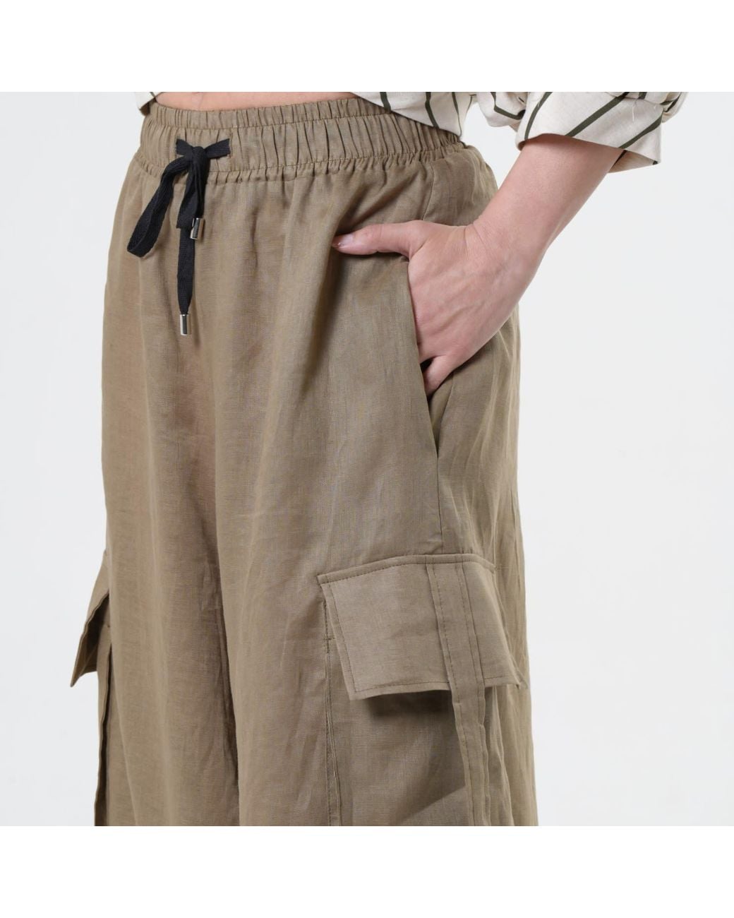Metamorph Gray Linen Cargo Palazzo Trousers