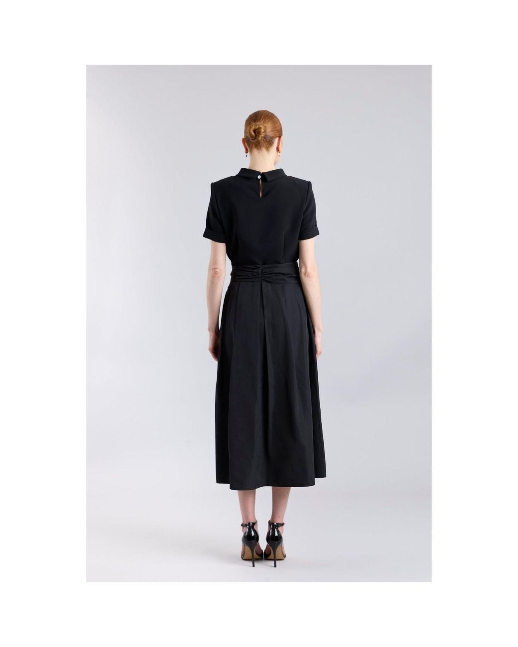 The Extreme Collection Black Midi Skirt Taffeta With Waist Tie